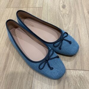 NEW - Cole Haan Denim Blue Ballet Flats with Bow Trim